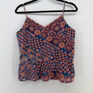 Marc Jacobs Tank Top Size 10 Blue Red Cami Peplum Side Zip Boho Festival NWOT